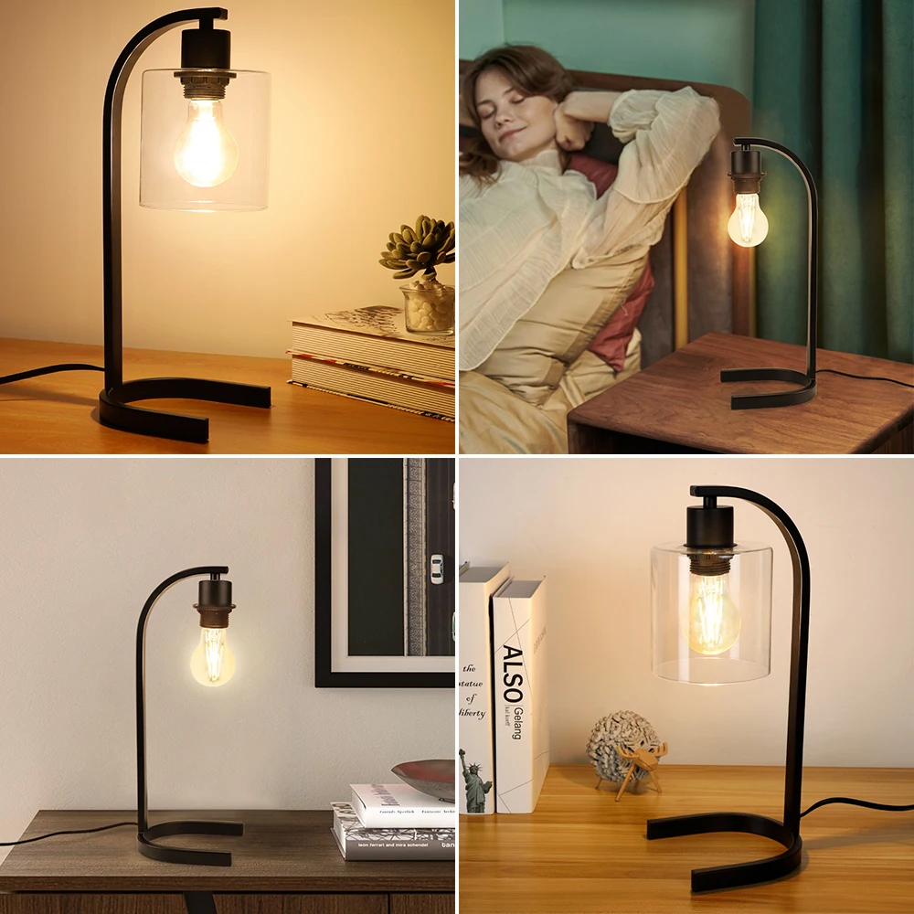 Depuley – lampe industrielle de Table moderne avec abat-jour en verre, disponible en noir, style Antique, idéal pour un bureau ou un salon, ampoule E26 incluse