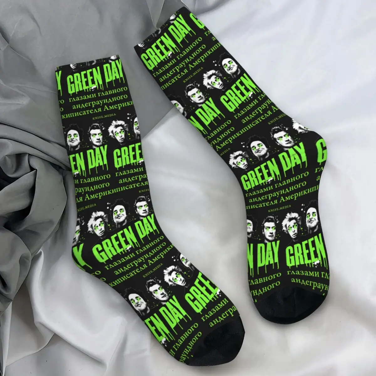 2024 Rock Band Green Day Socks The Saviors Tour Stockings Couple Medium Soft Running Sports Socks Winter Pattern Anti Sweat Sock