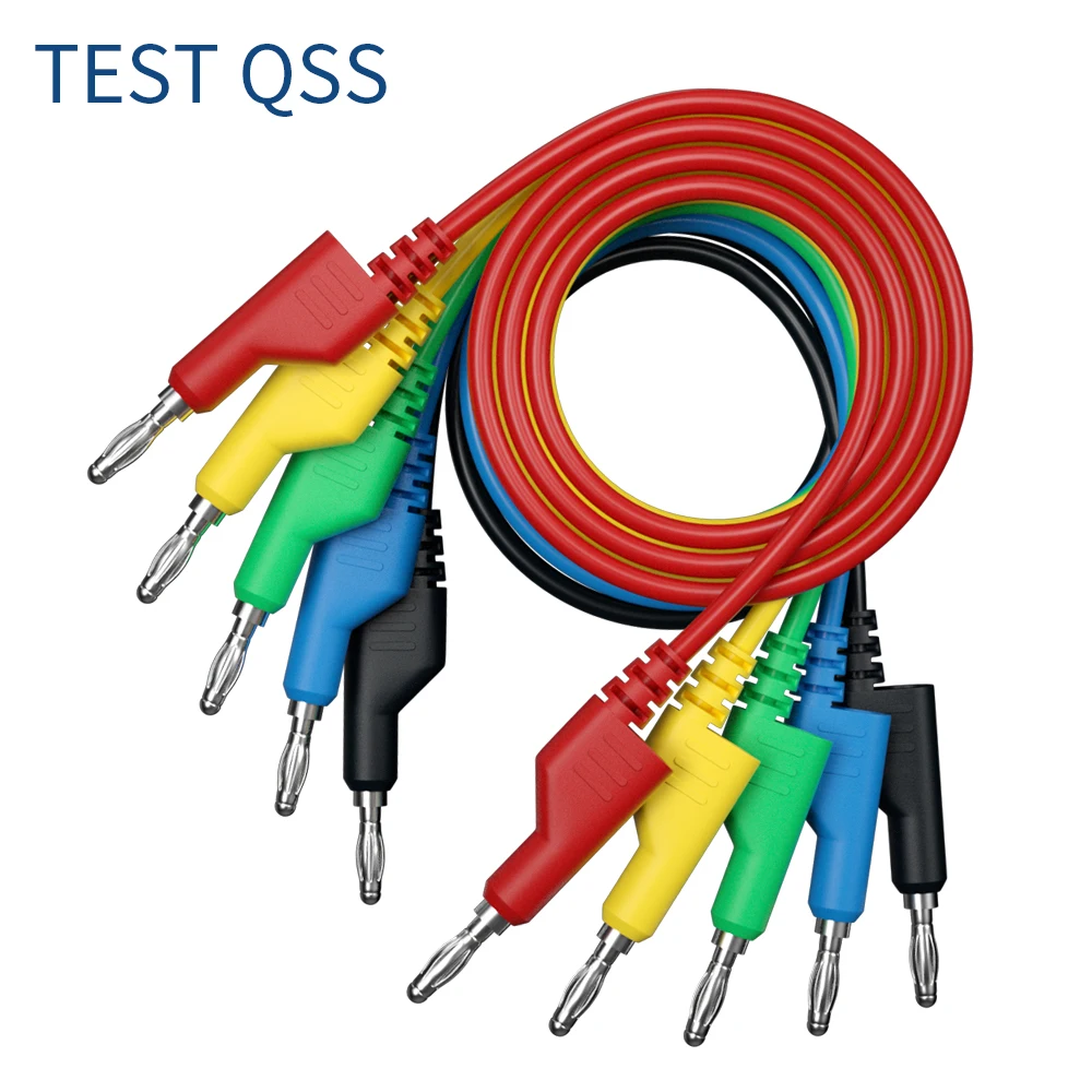 QSS 100CM 5Pcs Dual  4MM Stackable Banana Plug Test Lead Copper Cable Wire 15A for Electrical Testing And Measurement Tools