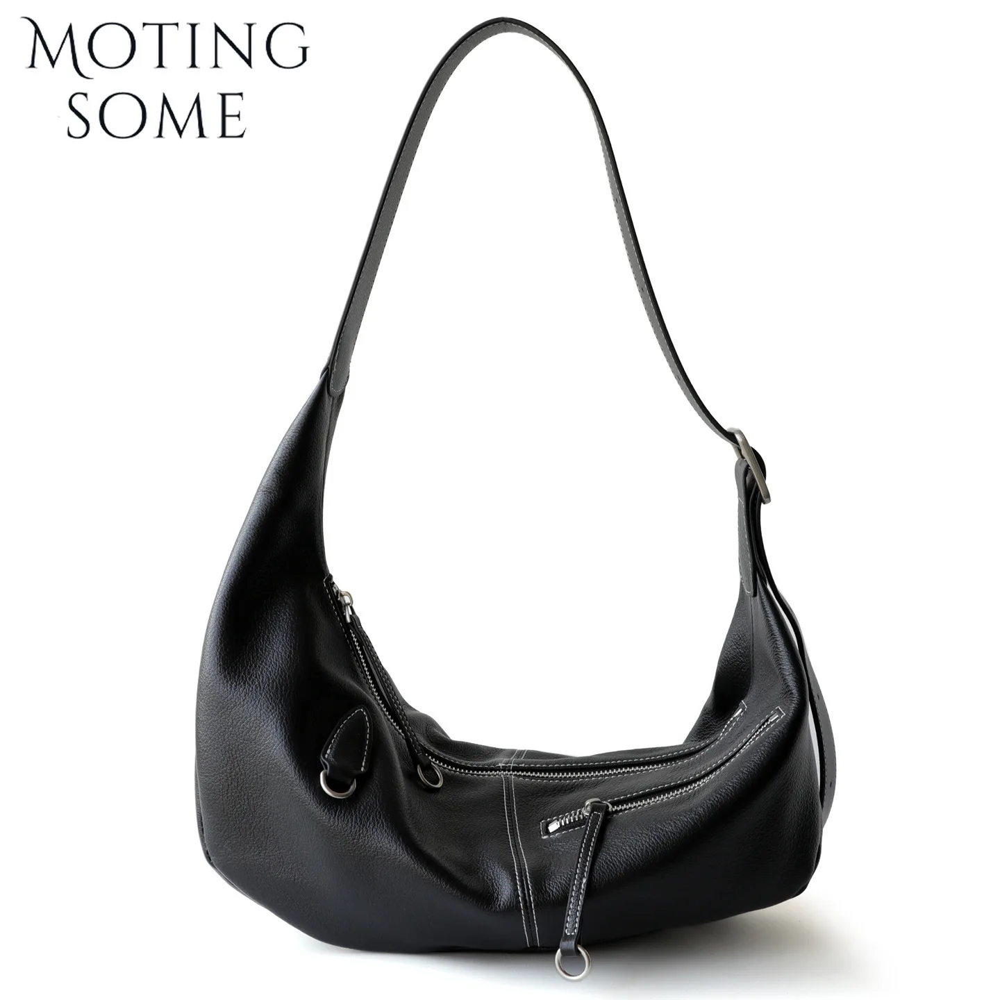 

MOTINGSOME Full Grain Genuine Leather Bag Woman Shoulder First Layer of Cowhide Crescent Bags Half Moon Messenger Tote New In