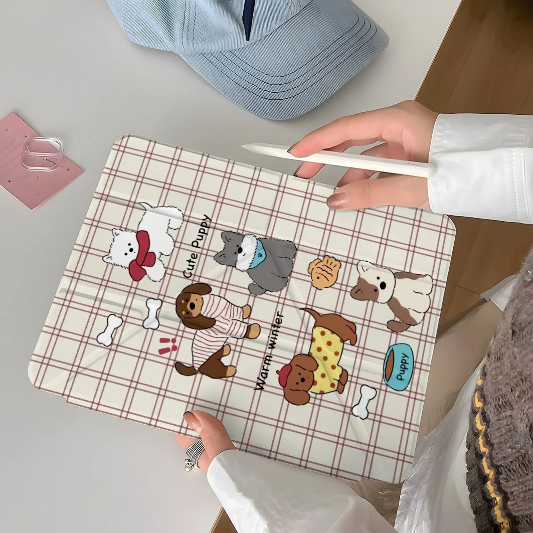 Plaid Puppy Pen Slot Tablet Case For Mini7 6 iPad Pro 2024 2022 2021 2020 2019 2018 2017 11 10 9 8 7 6 5 Air7 6 5 4 3 2 1 Cover