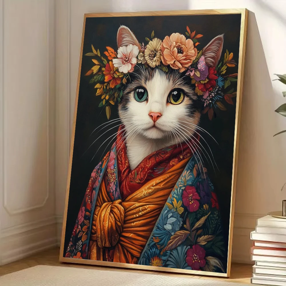 Animal with Japanese Kimono Art Poster Canvas Painting Cat Wolf Bear Giraffe Duck Parrot Flowers Wall Picture Room Home Decor