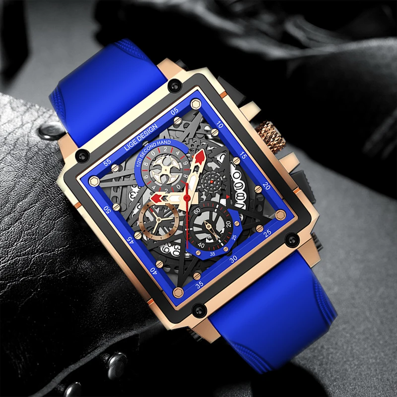 LIGE 패션 스포츠 남자 시계 실리콘 스트랩 군사 남성 시계 방수 빛나는 달력 크로노 그래프 쿼츠 시계 남성용