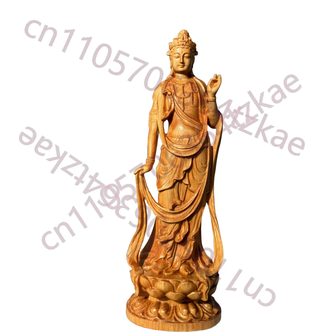 

Hand-Carved Cypress Wood Avalokitesvara Bodhisattva Statue - 7.9" Home Decor Buddhist Figurine,