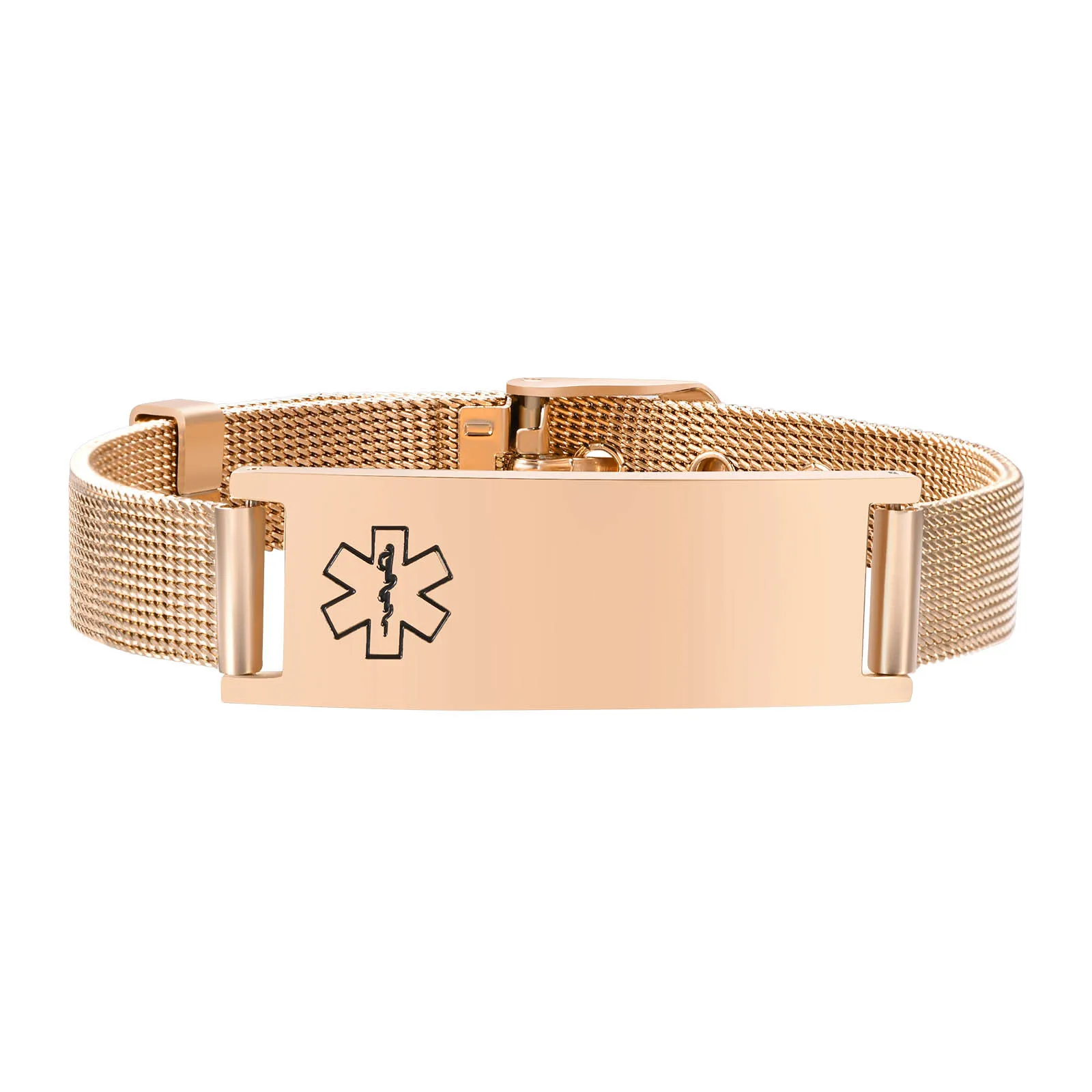 Vnox 10 mm / 16 mm medische waarschuwings-ID-armbanden, heren dames mesh-bandarmband, gratis graveren SOS noodcontactarmband