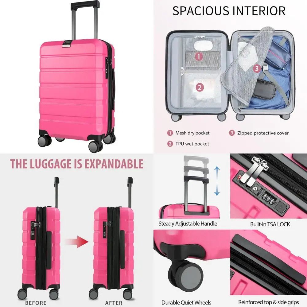 Expandable Hardside Spinner Luggage with Built-in TSA Lock, Durable Rolling Suitcase for Travel with USB Port, Long-Lasting Carr