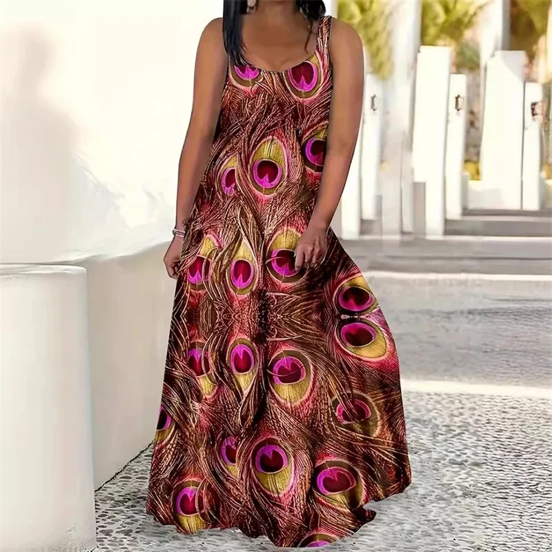 فستان ميدي بدون أكمام مطبوع عليه طلاء ريترو شجرة عيد الميلاد للنساء على شكل حرف A فستان رسمي للحفلات والعطلات هدية احتفالية للعائلة #2