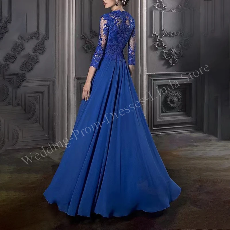 Long Elegant Royal Blue Mother of the Bride Dresses Lace Appliques Floor-Length Wedding Party Skirt for Women 2023 Evening Gala