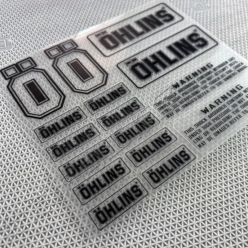 1SET OHLINS Motorcycle Shock Absorber Sticker Transparent PVC Decal Black Text White Background for Bike Decoration view 3
