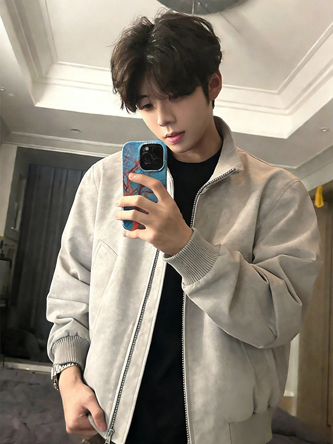 

Мужская весенняя куртка-бомбер в американском стиле, с воротником-стойкой, свободного кроя, с длинными рукавами, для байкеров