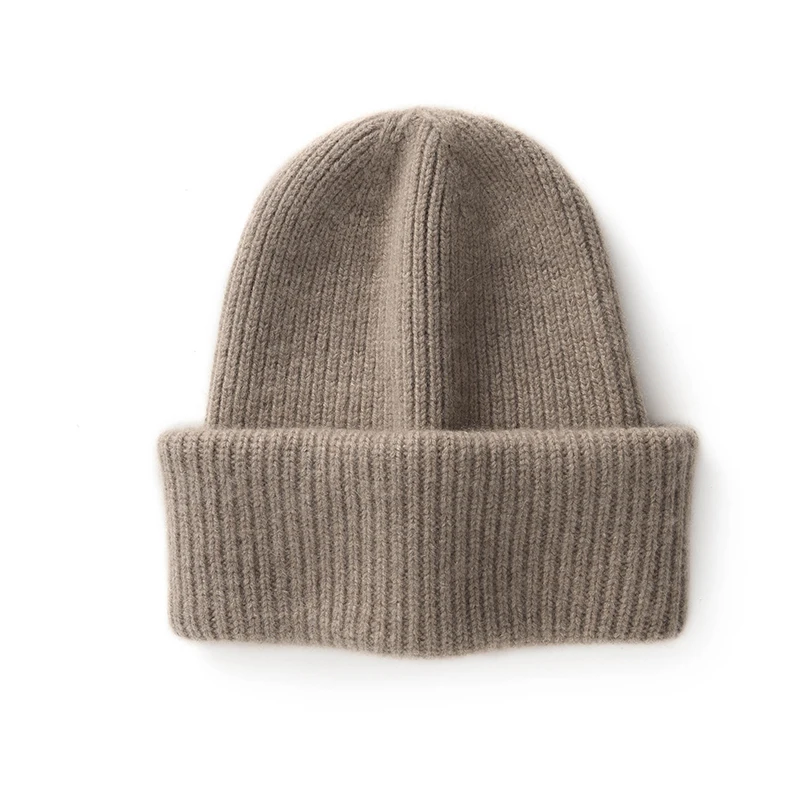 Thickened Unisex Cashmere Hat 2-Layer Warm Knitted Beanie Winter Outdoor Warm Soft Cap Solid Color Men Women Bean Hat