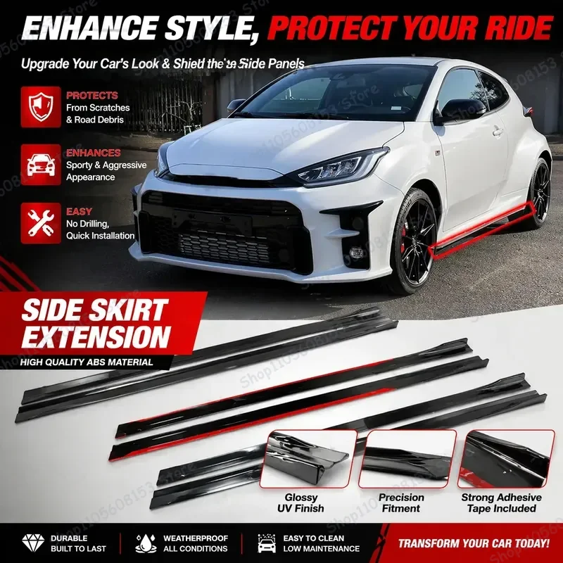 For Toyota GR Yaris 2020 2021 2022 2023 Side Skirt Extension Lip Kit Bumper Trim Racing Spoiler Aerodynamic Body Kit