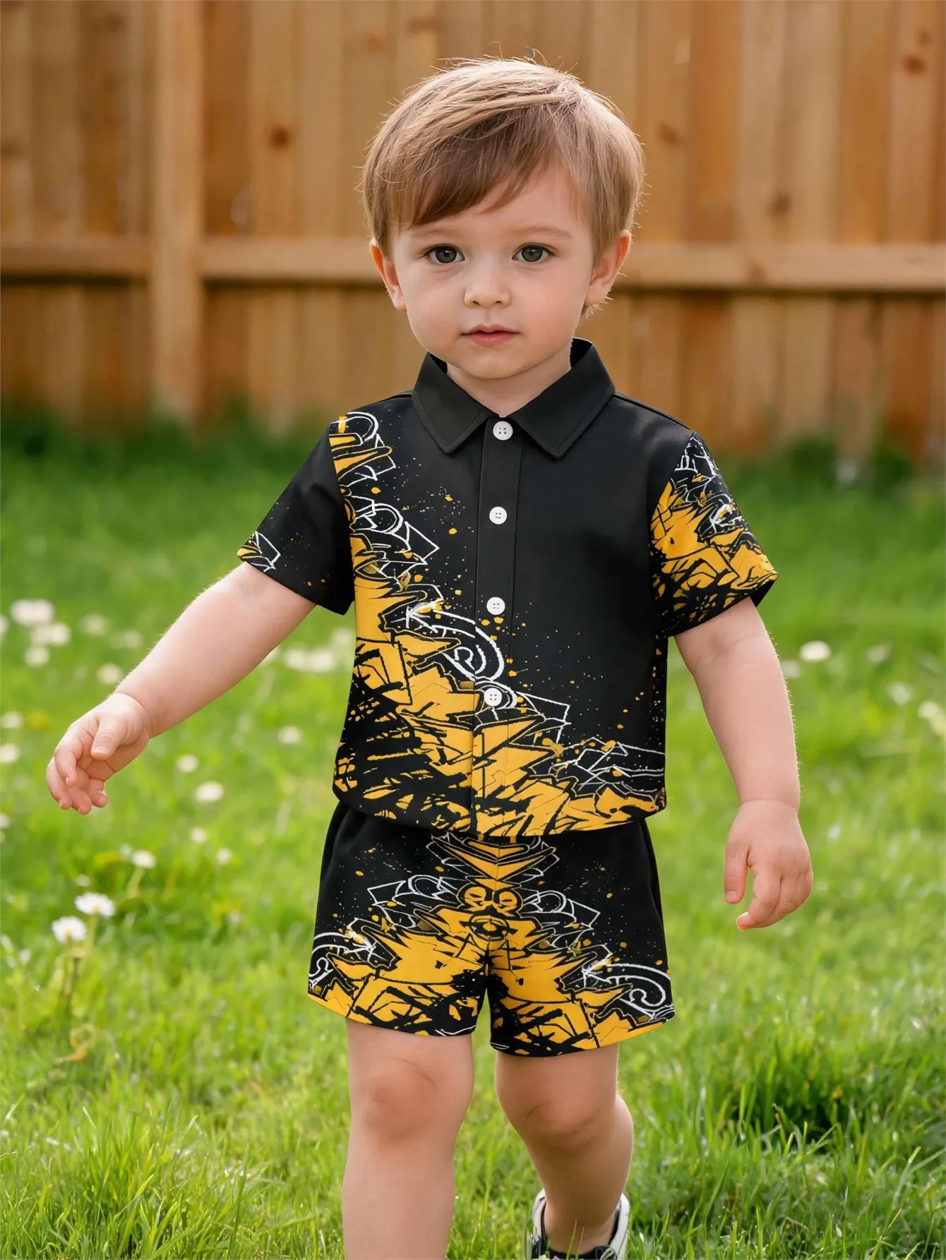 Baby shirt shorts, breathable sweat wicking and quick drying fabric, comfortable and versatile, cute and energetic baby outfit