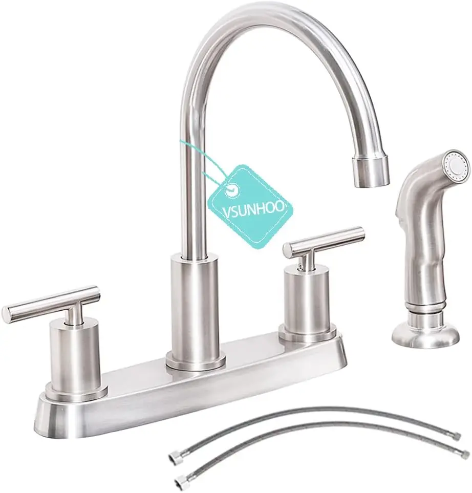 

Kitchen Faucet with Sprayer, Brushed Nickel Kitchen Sink Faucet, 3 or 4 Hole RV Faucet for Kitchen Sink, Stainless Steel Touch K