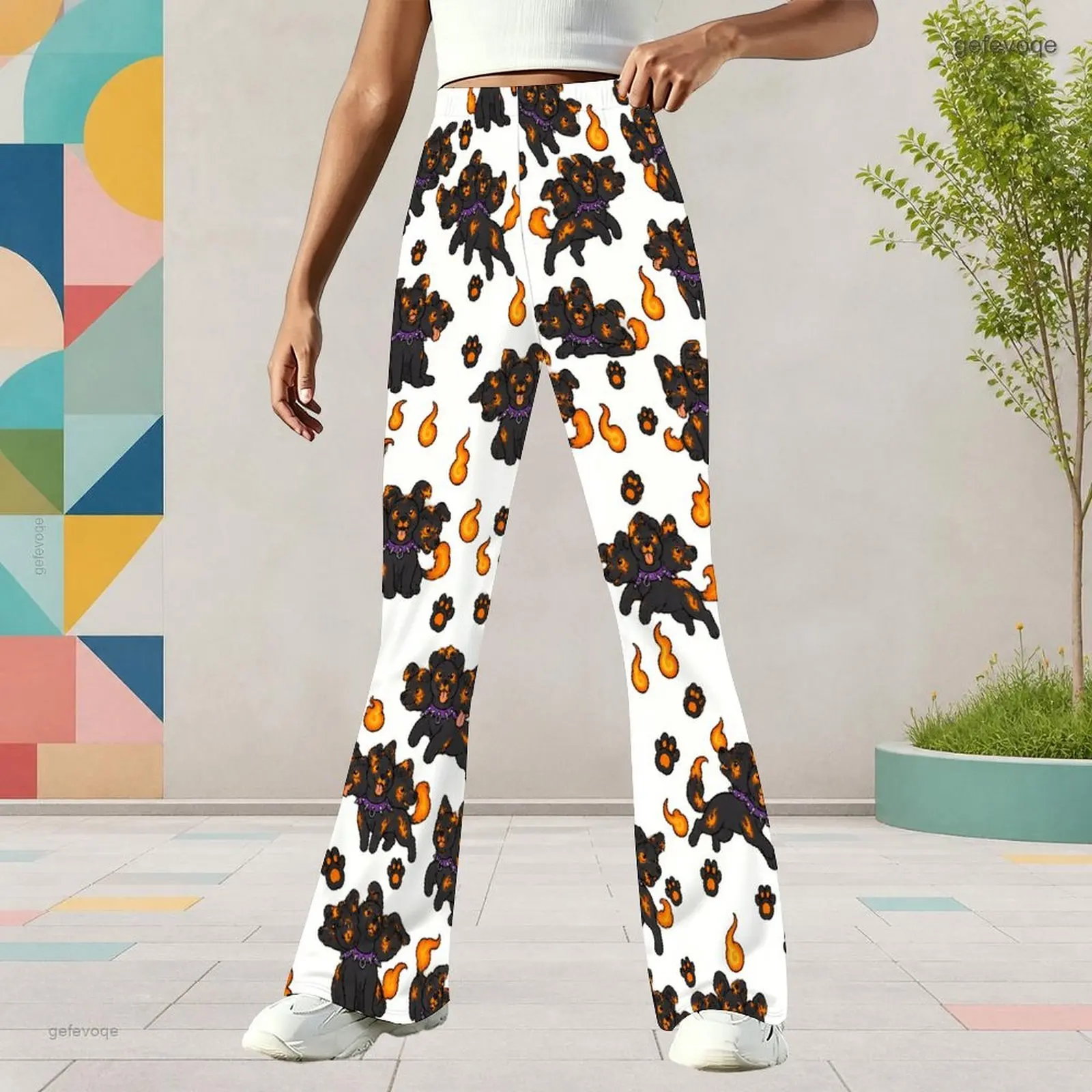 Autumn Graphic Print Girls Flared Pants Cartoon Beast Children Clothing Halloween Party Wear