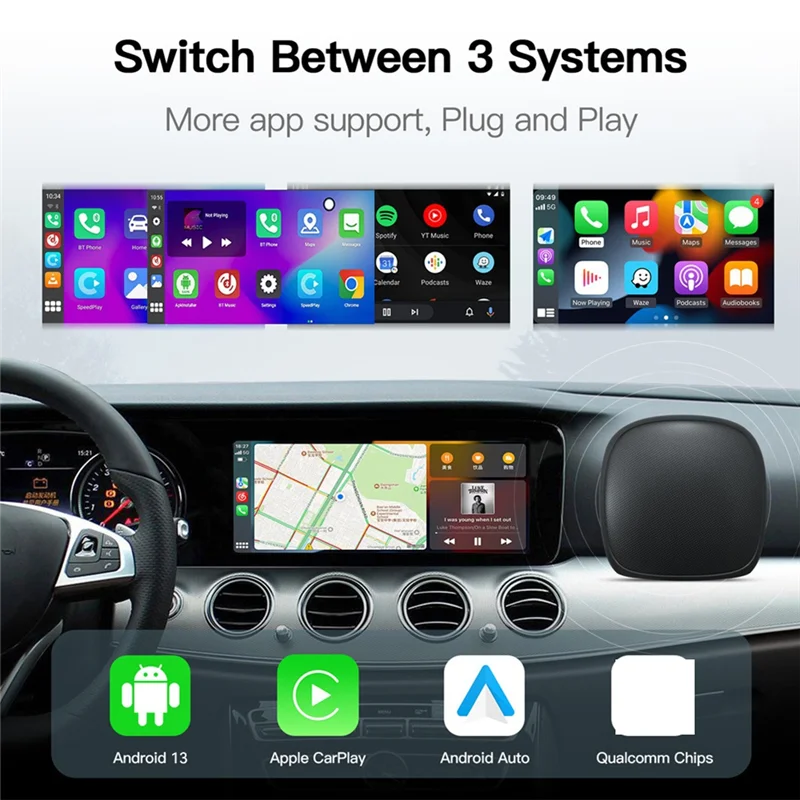 AS95-QCM6115 8Cores Android13 Wireless Carplay Ai Box unterstützt Netflix und Youtube eingebaut für Ford Benz VW Toyota