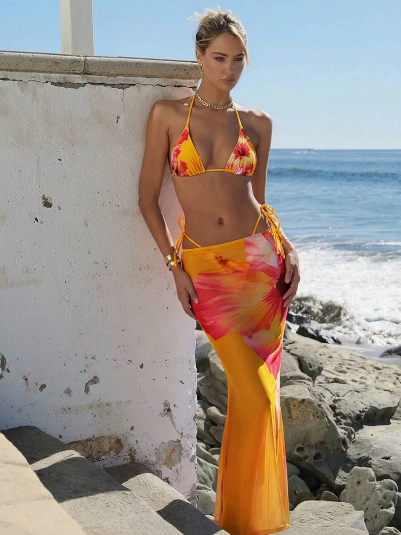 

Sexy Off Shoulder Skirt Set With Bikini Women Swimsuit Bandage Solid Color Female Swimwear 2024 Trending Beach Outing Clothing