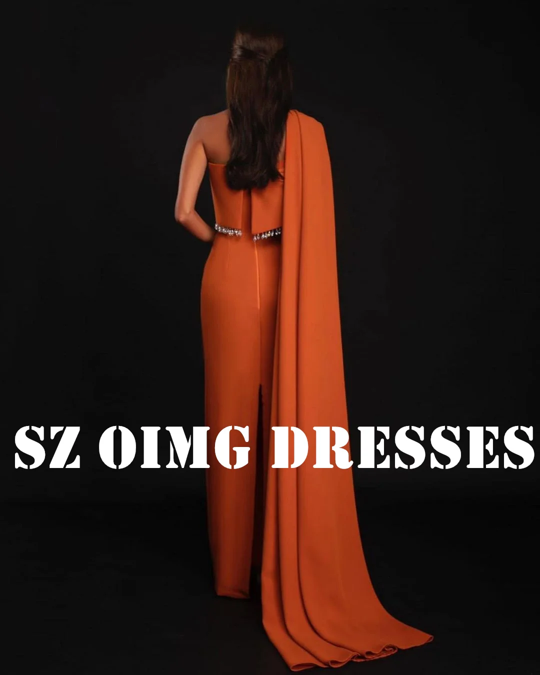 OIMG New Design Customized Rhinestone Prom Dresses Saudi Arabic Women Satin One-Shoulder Evening Gowns Formal Party Dress