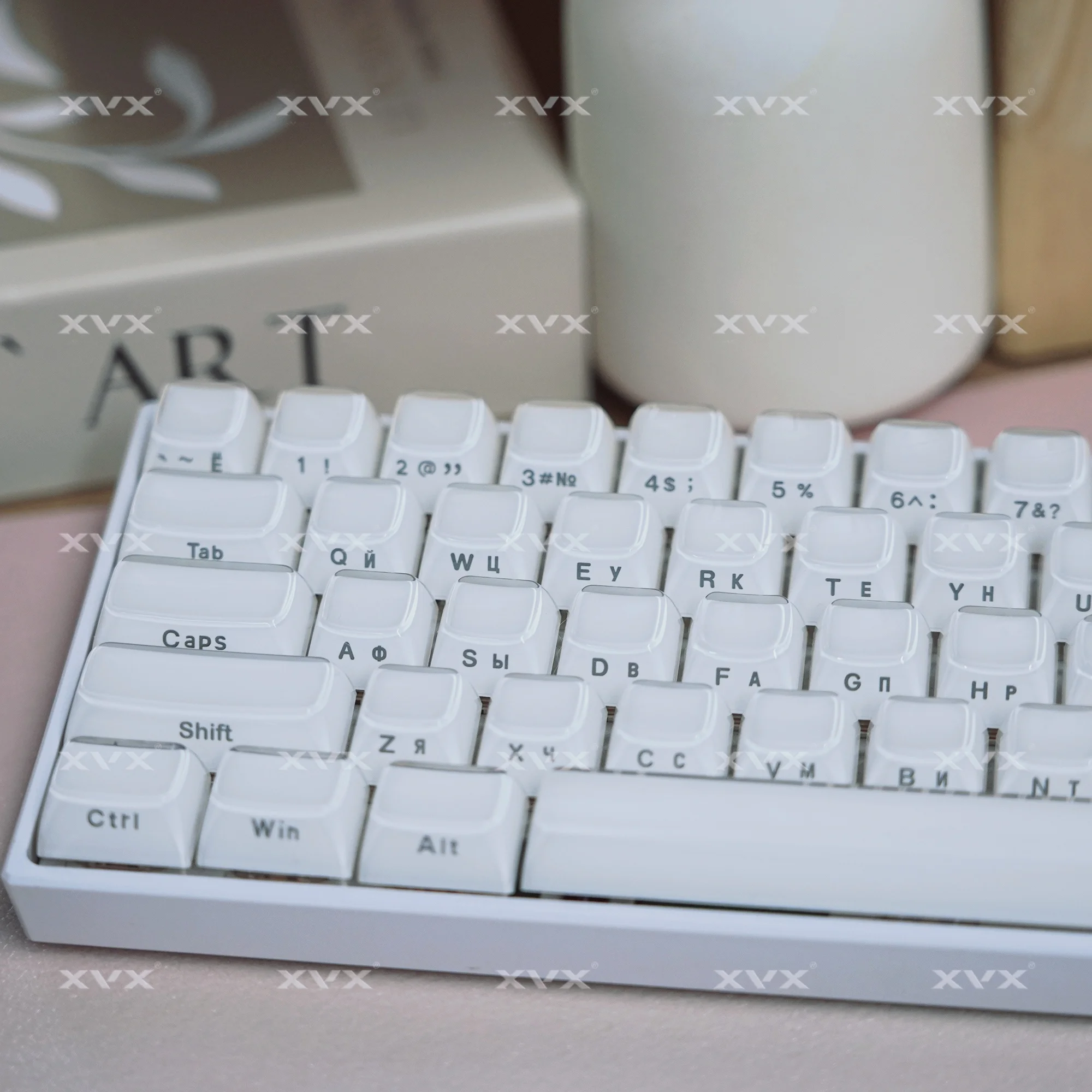 

XVX Russian Layout/Korean/Arabic White Jelly Keycaps 113 Keys Ice Crystal Pink OEM Profile Keycap for Cherry MX 75 keyboard