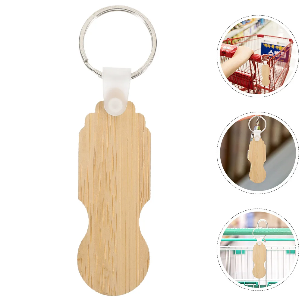 

6Pcs Shopping Cart Tokens Bamboo Keychain Eco Friendly Wooden Coin Holder Keyring for Grocery Trolley Unlocking Pocket Size