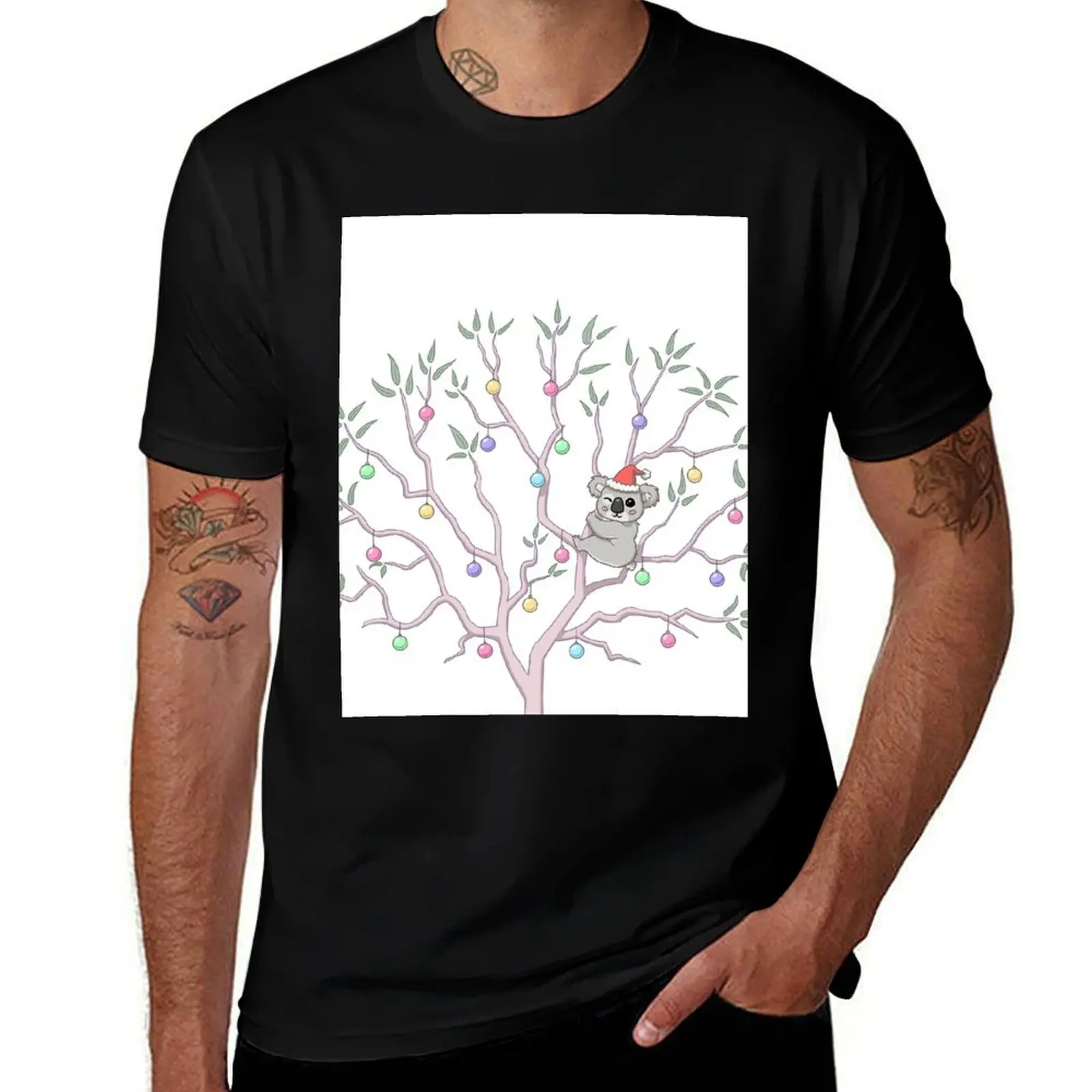 Aussie Christmas - Koala in Eucalyptus Tree T-Shirt All Match Print Short Sleeve Top T-Shirt