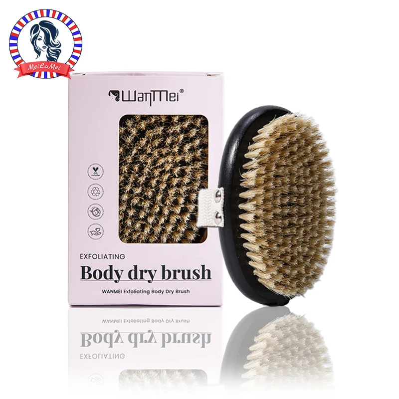 

WANMEI Natural Bristle Body Brush Exfoliating Shower Scrubber with Anti-Slip Strap Ergonomic Dry Brushing Skin Care Tool