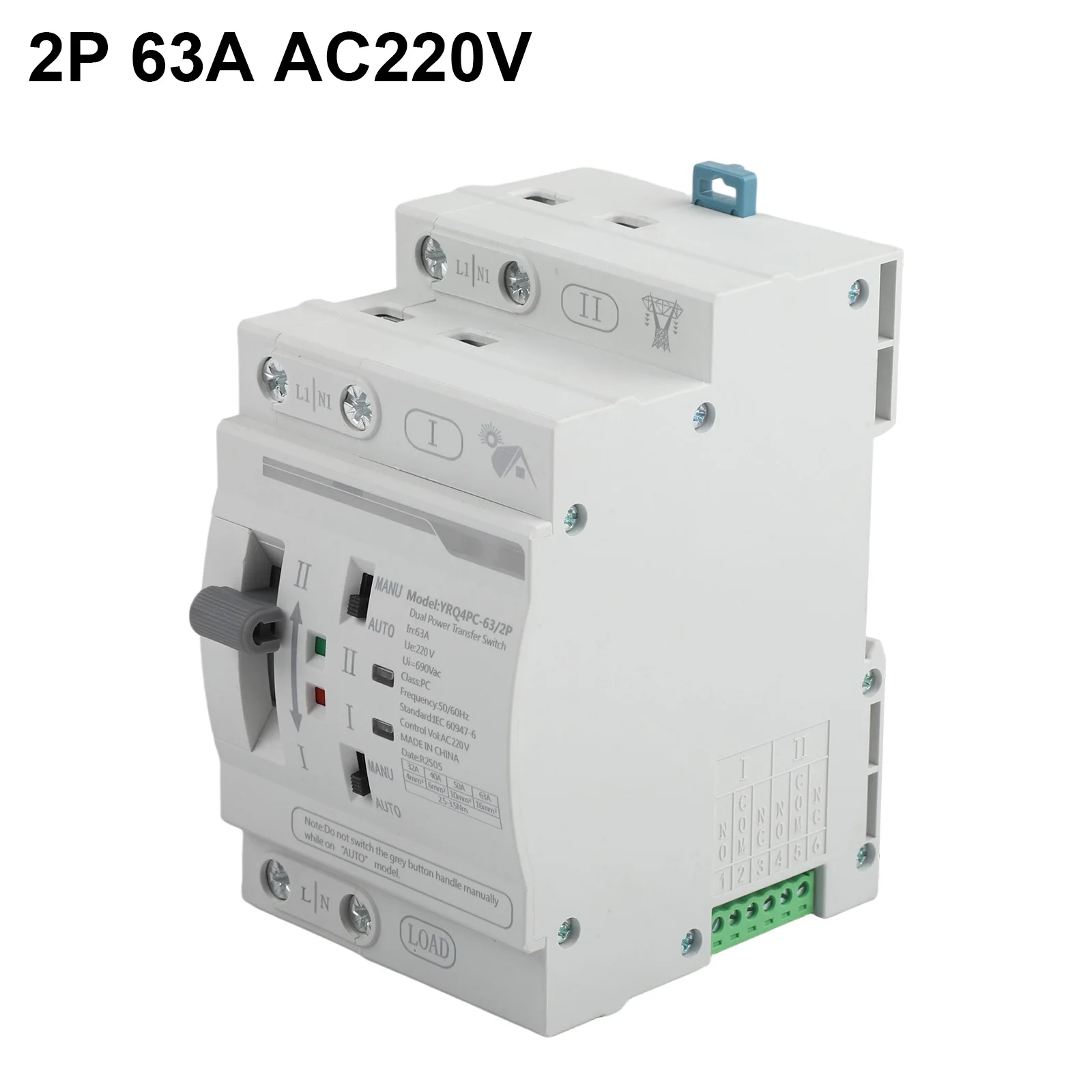 Dual Power Automatic Transfer Switch 2P 63A AC220V Photovoltaic Load Disconnector For Reliable Backup Power In Hospitals Data