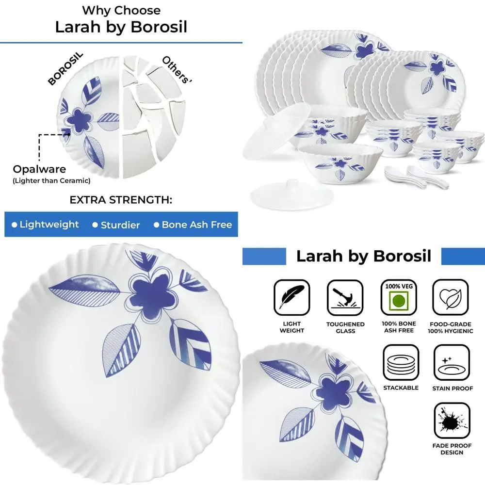

6-Piece Opal Glass Dinnerware Set, White Plates and Bowls, Stain & Chip Resistant, Dishwasher and Microwave Safe