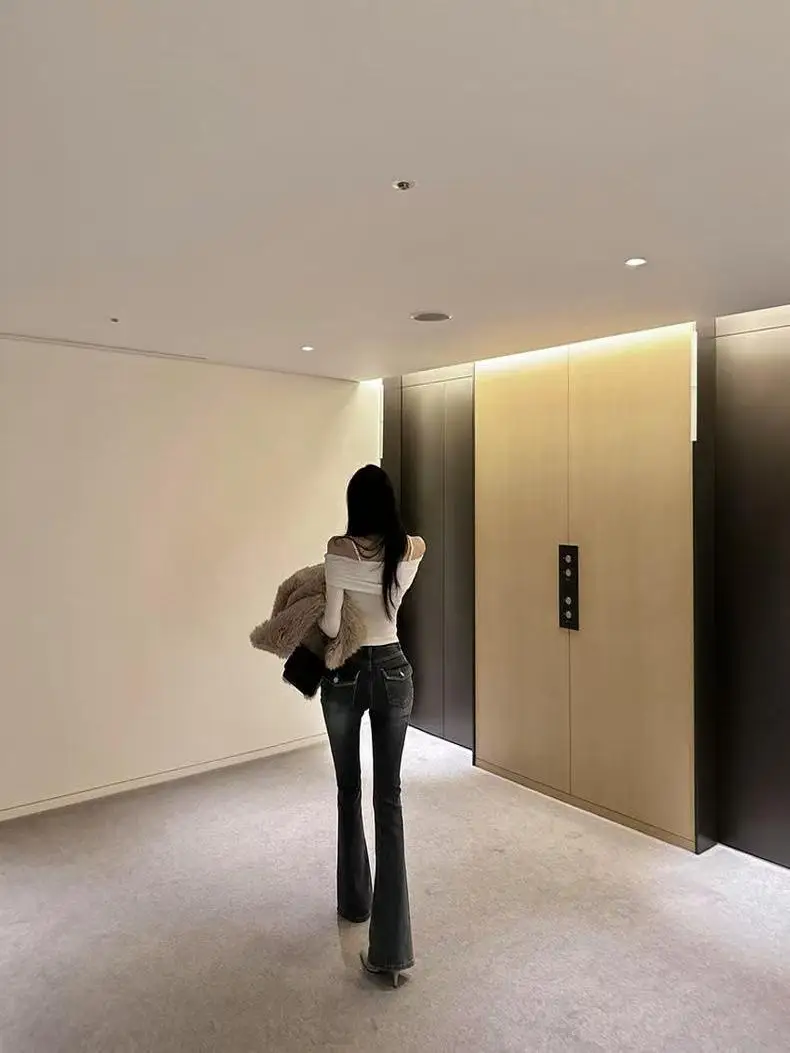 

High Waist Wide Leg Jeans Deep Blue High Elasticity Pocket Long Pants Floor Length Washed Denim Women's Spring Autumn Jeans