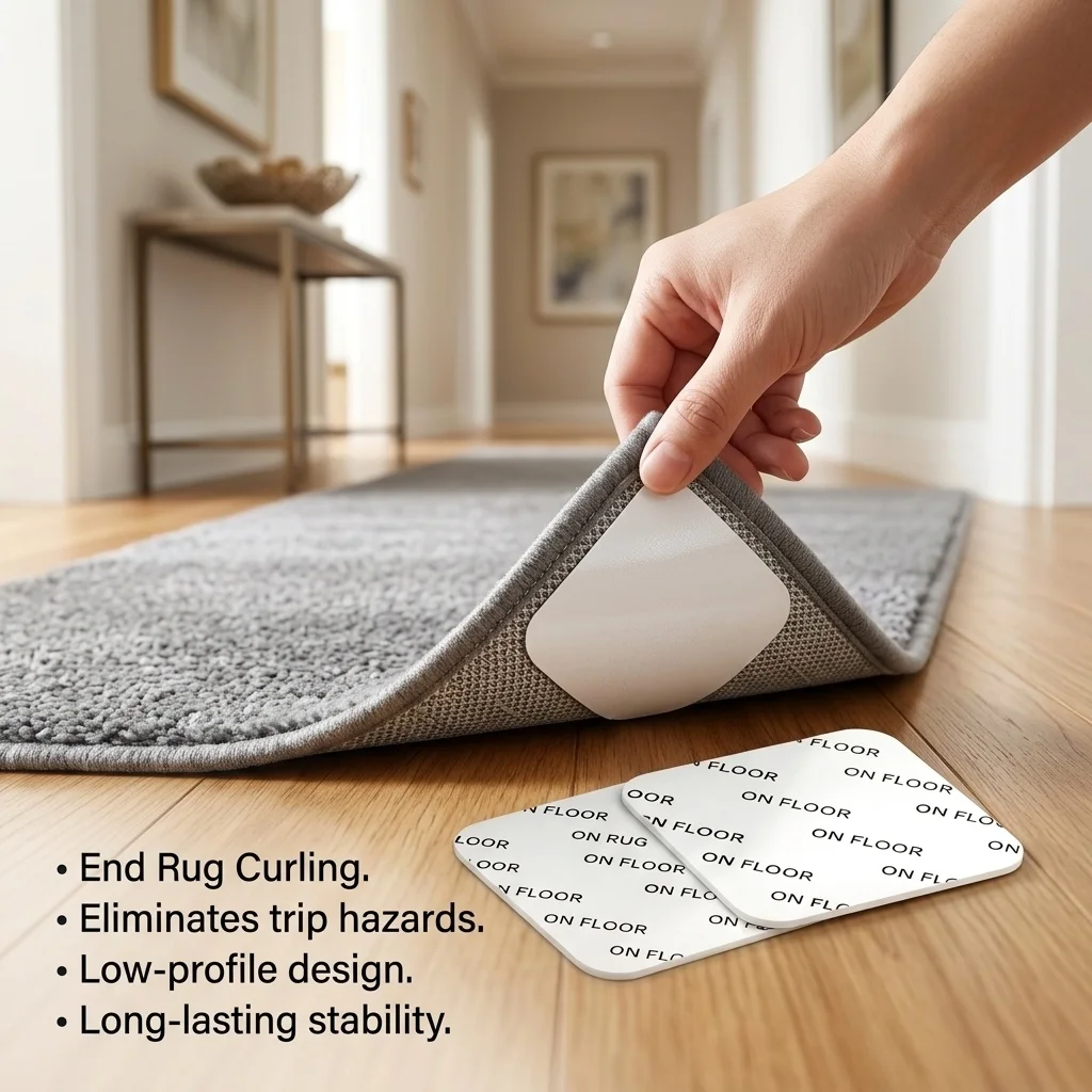 Rug Grippers Non Slip Carpet Stickers Anti-Curling Rug Pad for Hardwood Tile Marble Floor Area Rug Fixed Stickers