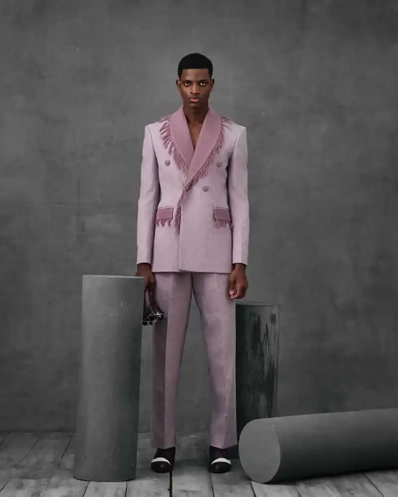 Fashion Men Suits 2 Pieces Jacket Pants Double Breasted Shawl Lapel With Burrs Groom Wedding Tuxedos Custom Made