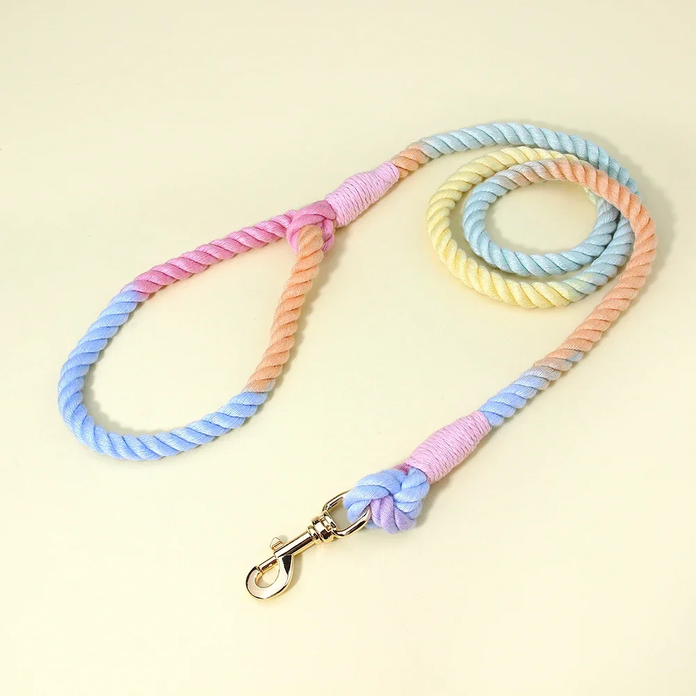 Dog Multi-Function Hand-Woven Gradient Dog Leash Outdoor Walking Training Rope Leash Round Cotton Cat Dogs Lead Pet Products