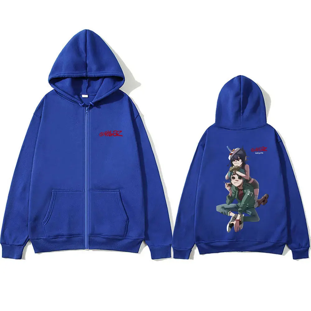 Rock Band Gorillaz Zipper Hoodie Men Women Hip Hop Fashion Vintage Zip Up Jacket Men's Casual Fleece Oversized Zip Up Sweatshirt