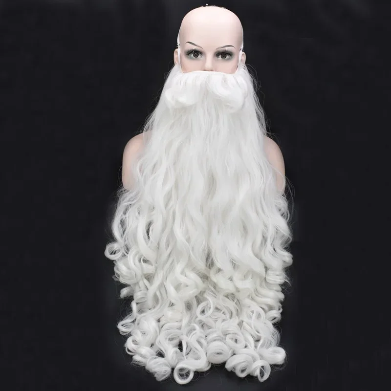 Morematch-Peluca de Papá Noel y barba para hombres, pelo sintético corto, Cosplay, accesorios de postizo blanco, sombrero, regalo de Navidad