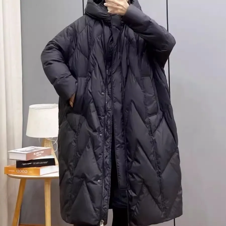 Jaqueta retrô de algodão solta e grossa para mulheres, novo sobre o joelho longo plus size com capuz parka inverno roupa externa vermelha