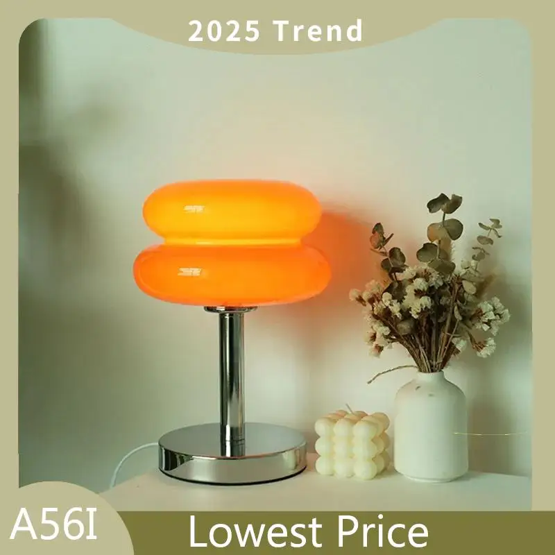 

A56I Top Glass Table Lamp Trichromatic Dimming Living Room Atmosphere Lamps Eye Protection Night Light Girlbedroom US Plug