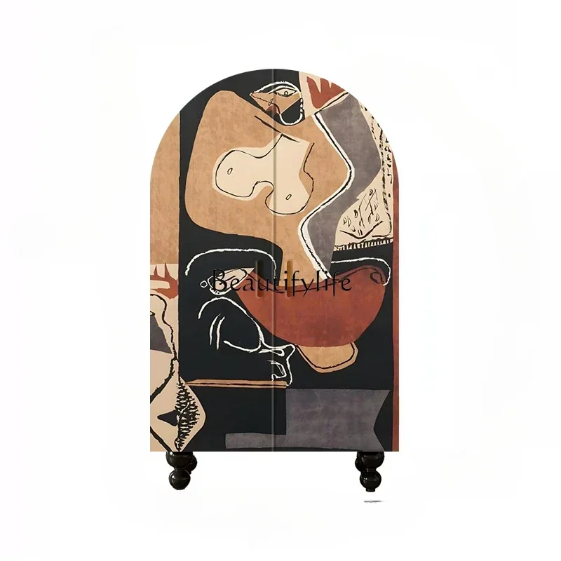 

Retro Solid Wood Home Bedroom Wardrobe Double-Door Locker Art Installation-Free Storage Cabinet