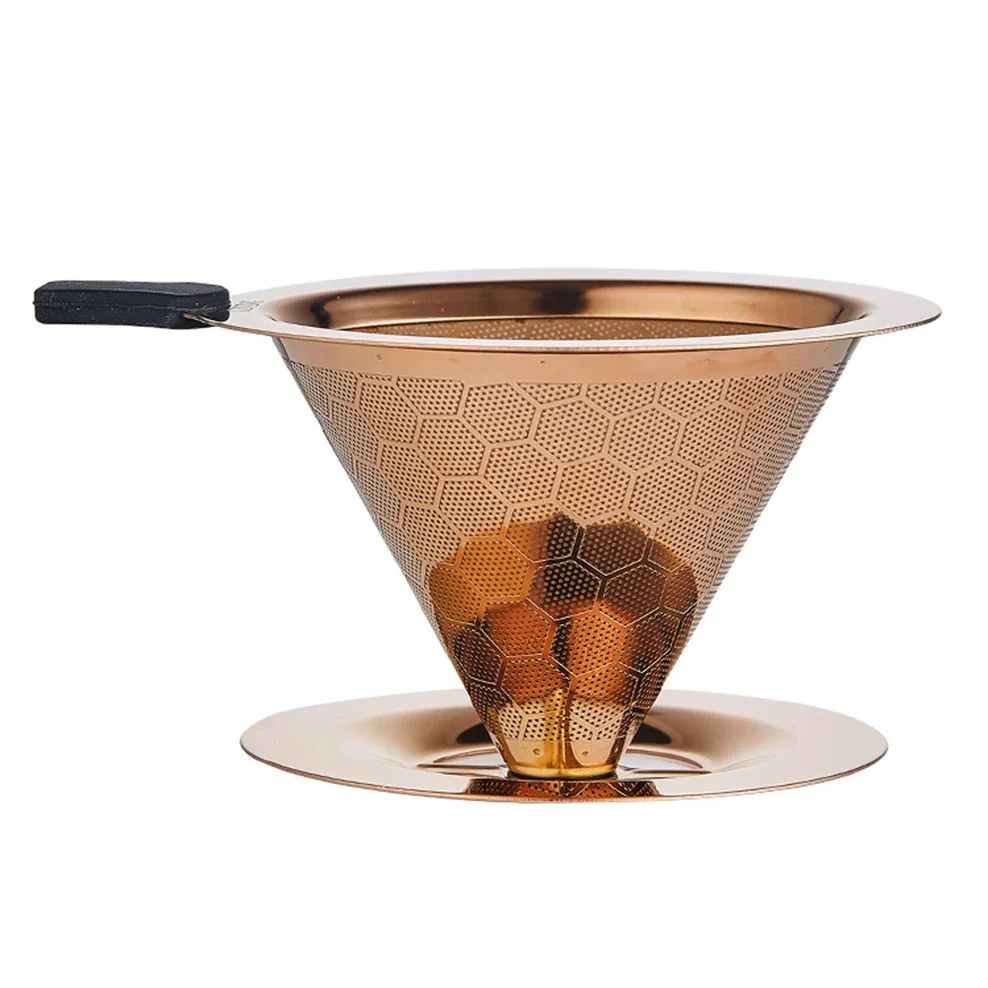 304 Stainless Steel Coffee Filter 600 Mesh Double-Layer Honeycomb Filter Bowl With Base Filter-Free Paper Coffee Strainer