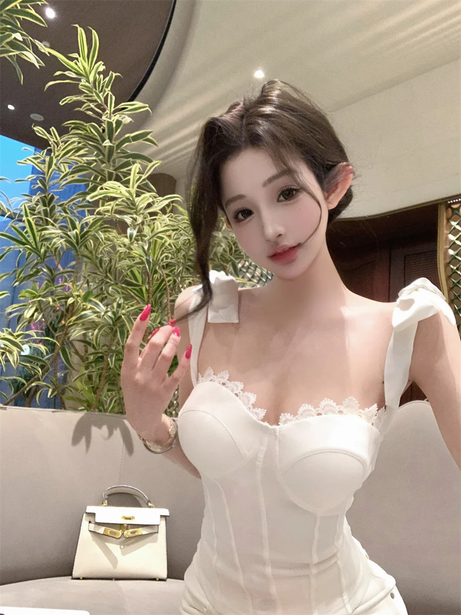 

Сексуальный жилет с кружевной отделкой Sweet Sister, женский летний новый жилет с узлом на бретельках, сексуальный жилет Pure Desire