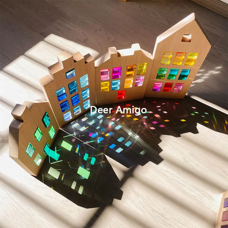 Rainbow Acrylic Gem Cubes Blocks Light Shadow Stacking Toys Loose Parts Play Sensory Crystal Toys Lucent Cubes Open Ended Toys