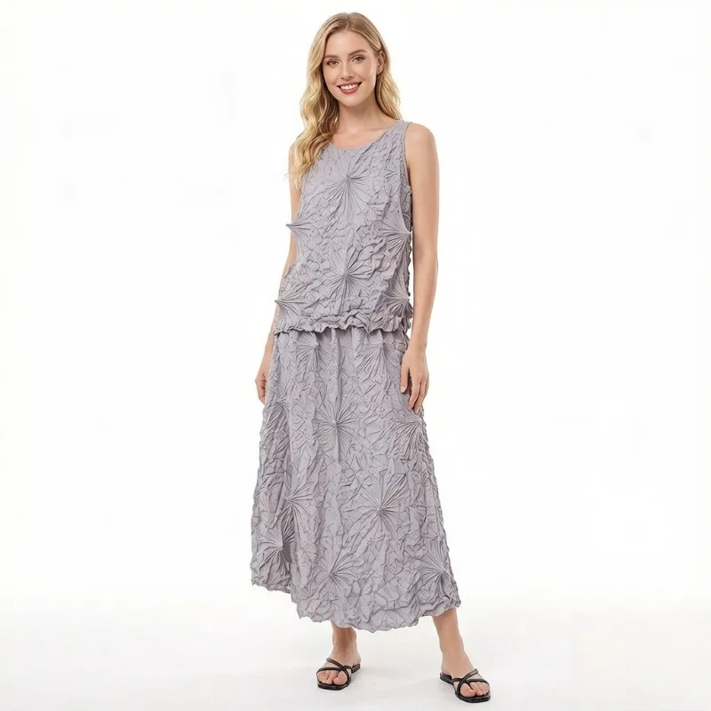 

Miyake Pleated 2026 Spring/Summer Top and Skirt Set Niche Design Fashionable Handmade Pleated Women's Comfortable Casual Outfit