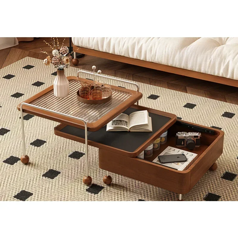 Combination living room household solid wood rock slab tea table storage