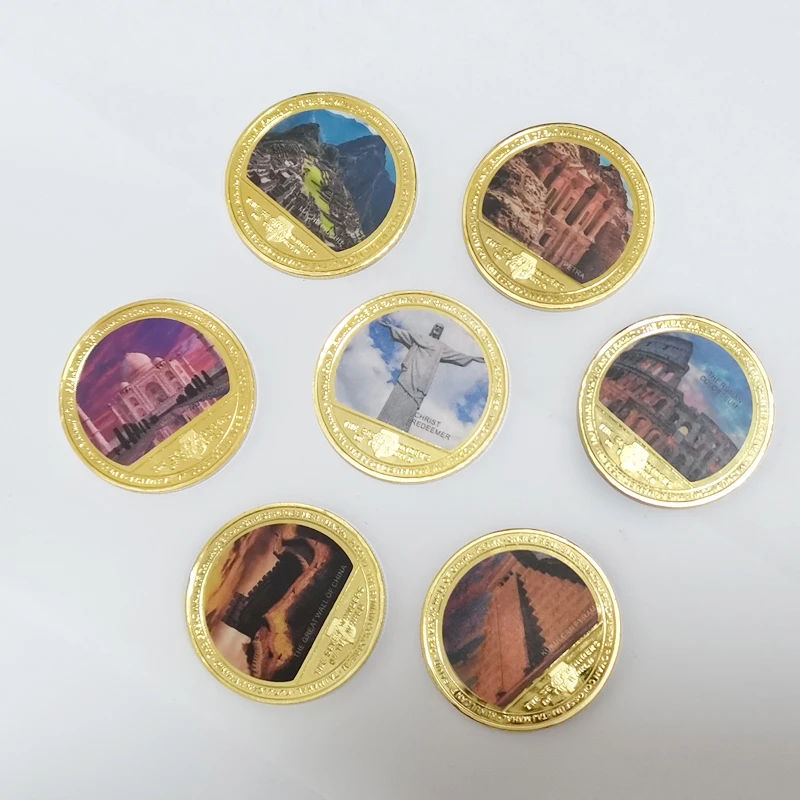 The Seven Wonders of The World Gold Plated Commemorative Challenge Coins Souvenir Business Gift for Father Collectible Gift