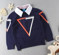 Autumn Winter Shirt Collar Plaid Kids Boys Sweater Children Clothing Baby Boy Cotton Thick Wool Top Jumper Pullover 2T-7T
