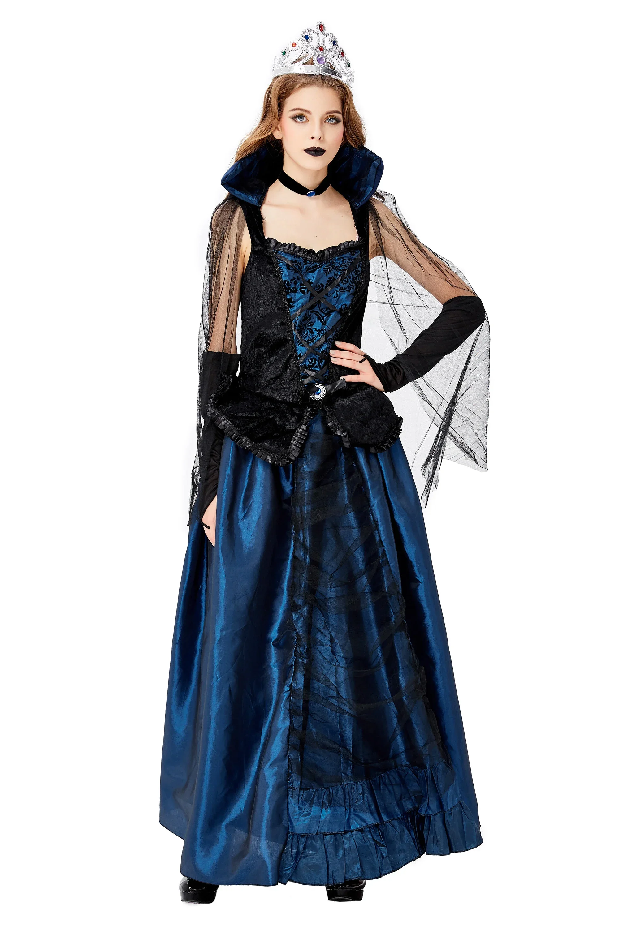 Cosplay Halloween Carnival Purim Blue Enchantress Court Dress Queen's Palace luxury Earl dress witch Vampire Princess costume