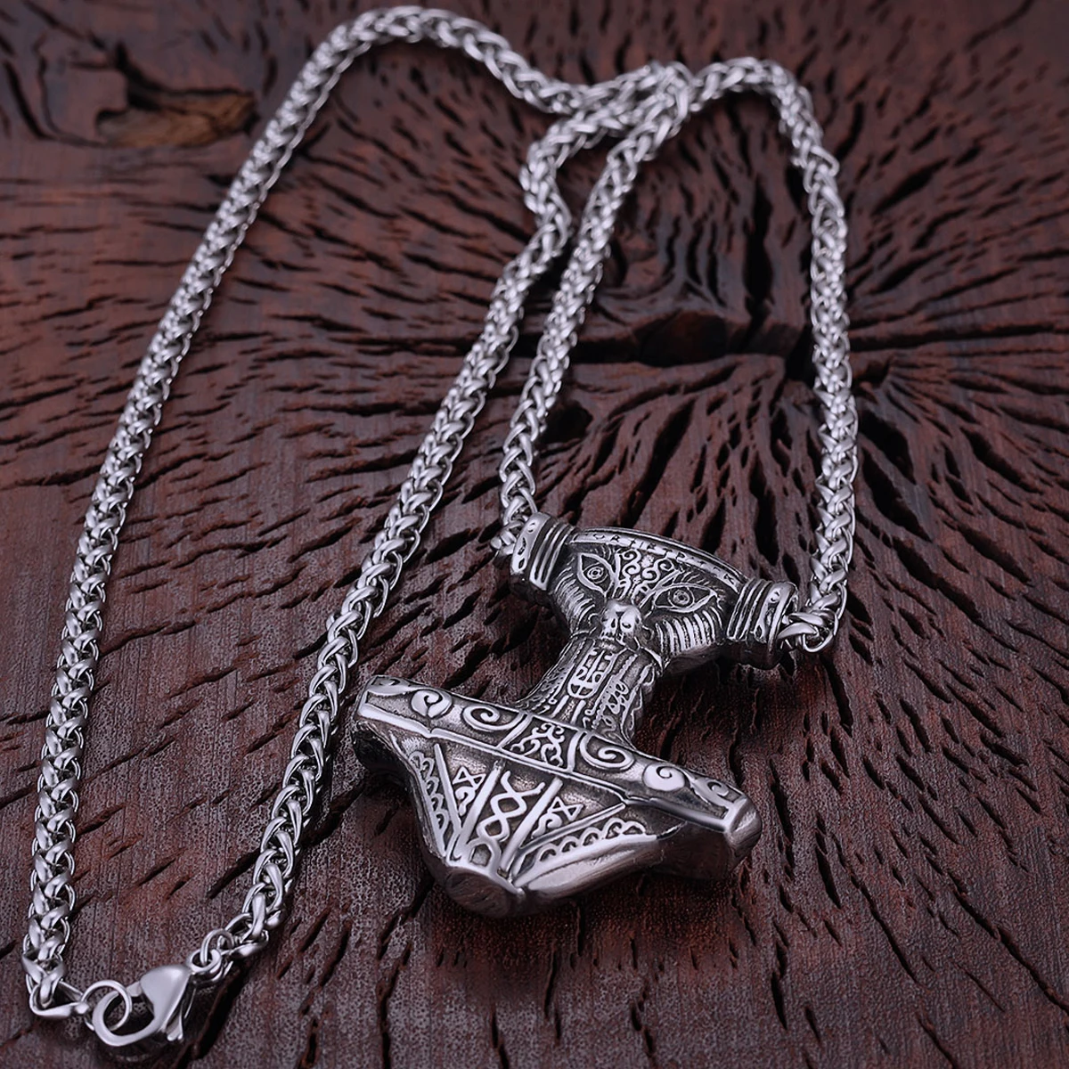 Vikings Stainless Steel Rune Symbol Hammer Pendant Masculine Men's Scandinavian Ancient Compass Amulet Necklace Jewelry Gift