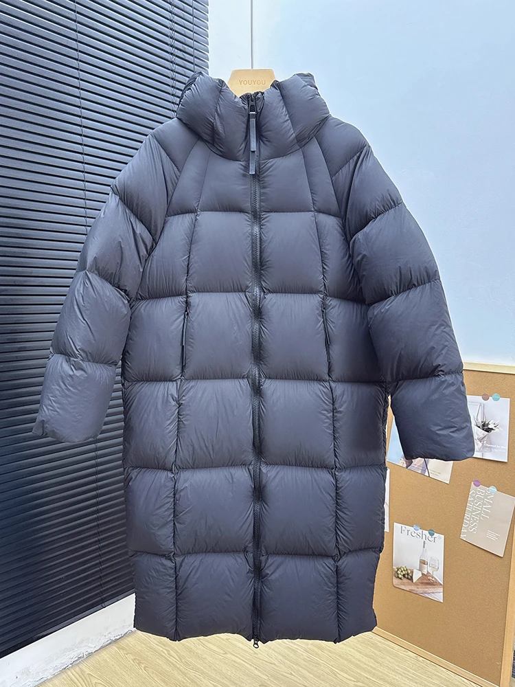 الشتاء -15 ° سترة نسائية طويلة بقلنسوة دافئة بيضاء مبطنة للأسفل في الهواء الطلق بطول الركبة سترة نسائية سميكة وفضفاضة ملابس خارجية باركر #1