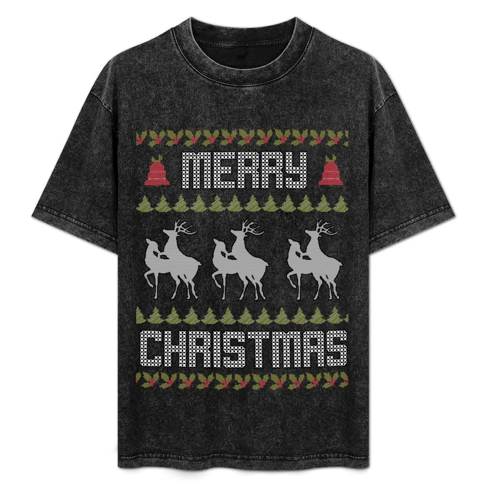 

Ugly Christmas Sweater Funny Reindeer Holiday Deer T-Shirt Stretch Fabric Comfort T-Shirt