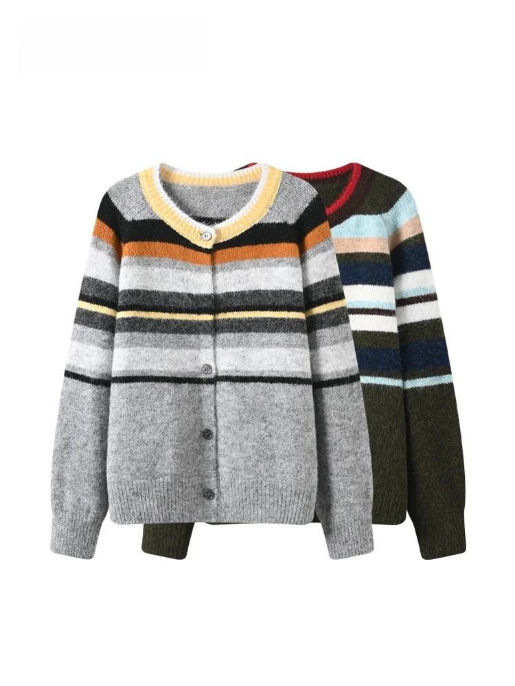 

Свободный женский свитер с длинными рукавами, весенний сезон, вертикальные полосы, удобный, больших размеров, для повседневной носки, трикотаж