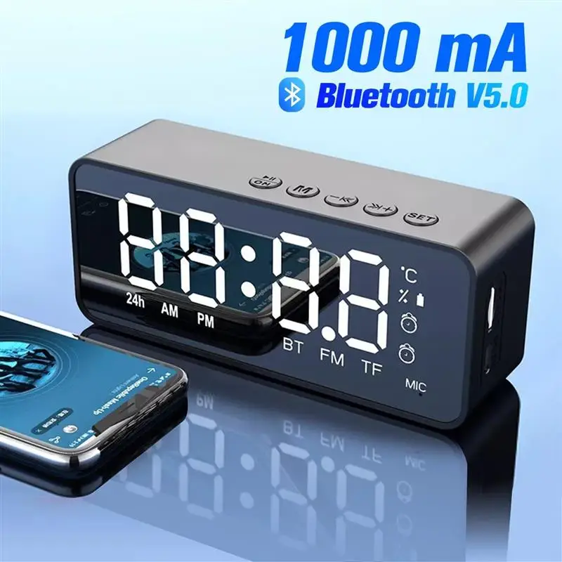 2023 New Wireless Bluetooth Speaker FM Radio Sound Box Desktop Alarm Clock Subwoofer Music Player TF Card Bass Speaker Boom Sale